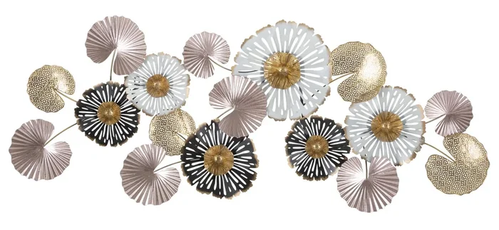 Pannello design da muro composizione di fiori in metallo 3D cm 133x6x54h