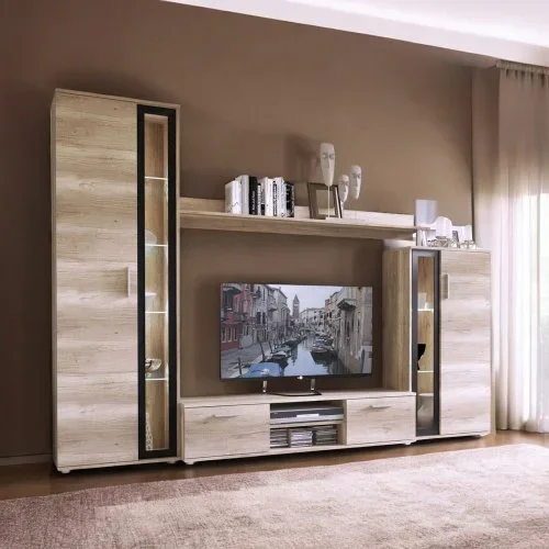 Parete attrezzata 256x182h cm rovere country grigio nero Newcastle