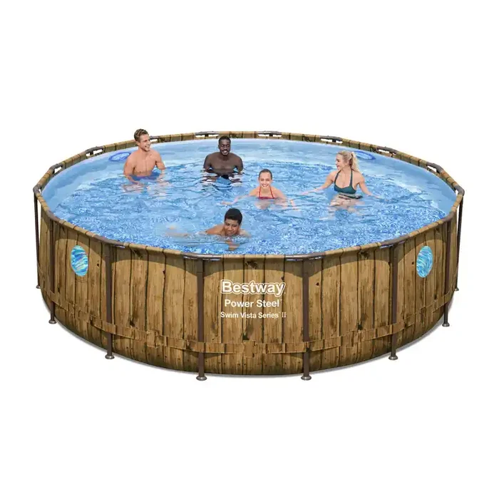 PISCINA TONDA POWER STEEL CON TELAIO Ø 488 X H 122 CM ESTERNO EFFETTO LEGNO(56725)