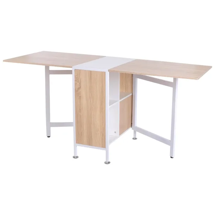 Platzsparender Klapptisch mit 4 Fächern Eiche und Weiß 169x62x75 cm