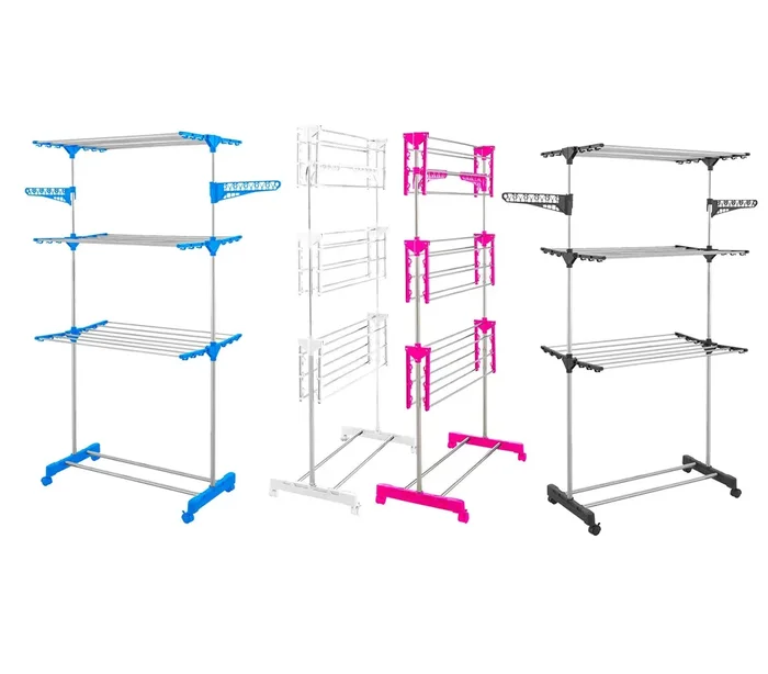Platzsparender Wäscheständer 165 x 78 x 42 cm 3 Ebenen mit Rollen Joli aus weißem Kunststoff