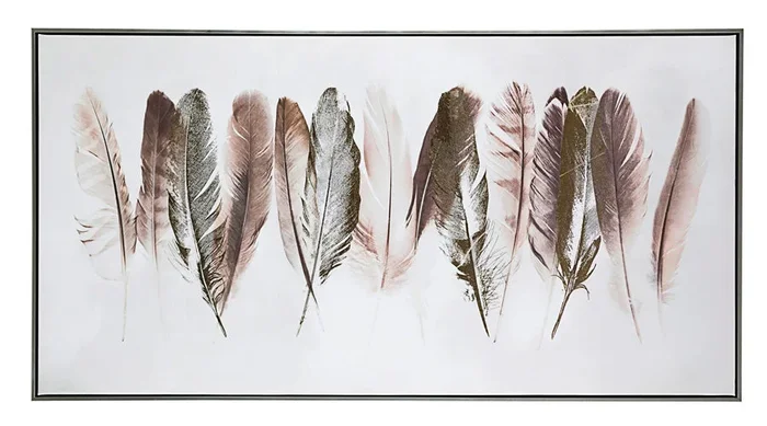 Quadro decorativo stampa su tela con piume design moderno cm 122x4x62h
