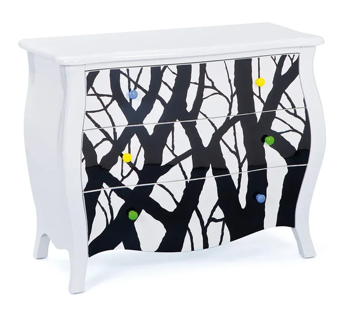 Salim – Cassettone classico 3 cassetti in legno bianco e nero fantasia cm 94x43x76h