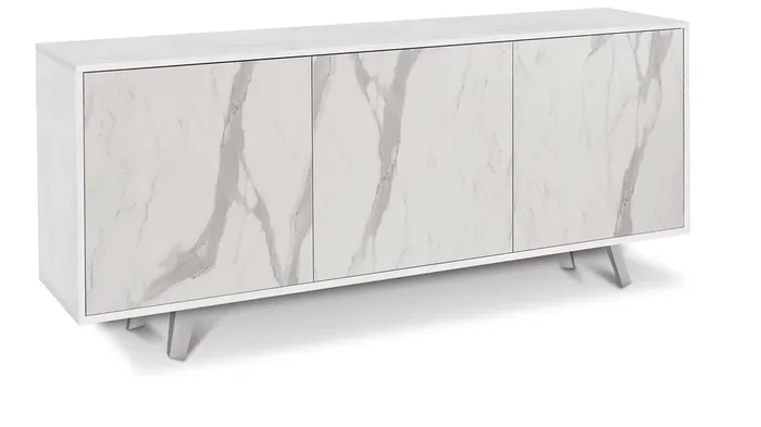 Schrank 3 Türen 177x74x41 cm Oxidweiß /Calacatta-Marmor