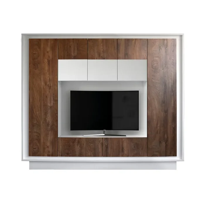 Schrankwand Wohnzimmermöbel Fernsehschrank Wohnwand 2 TFT Rahmen weiß und Eiche Säulenschränke