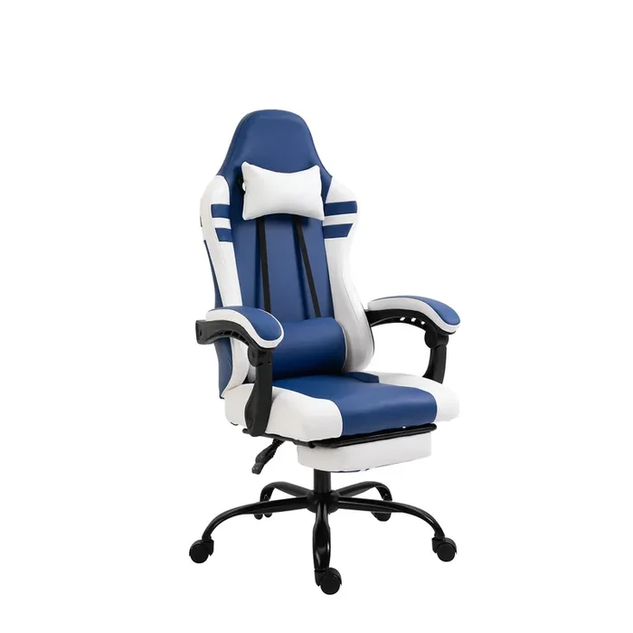 Sedia da Gaming Ergonomica con Poggiapiedi Blu e Bianco