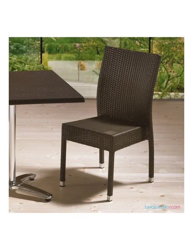 Sedia impilabile linea wicker intrecciata a mano moka e bianca