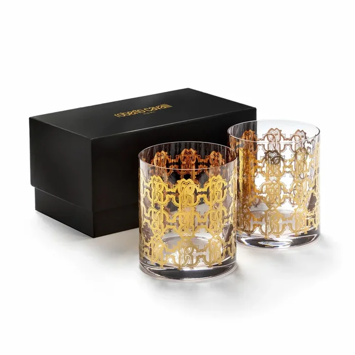 Set 2 Bicchieri Double Old Fashion New Monogram Gold – Roberto Cavalli