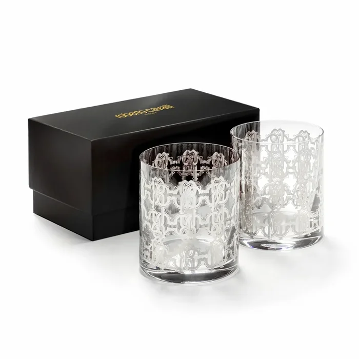 Set 2 Bicchieri Double Old Fashion New Monogram Platin – Roberto Cavalli