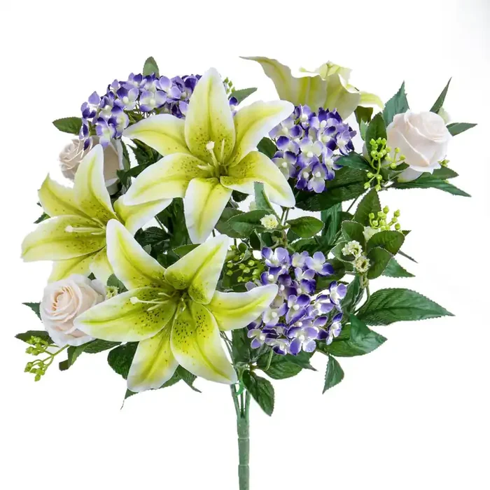Set 2 Bouquet Artificiale Lilium /achillea 50 cm Beige
