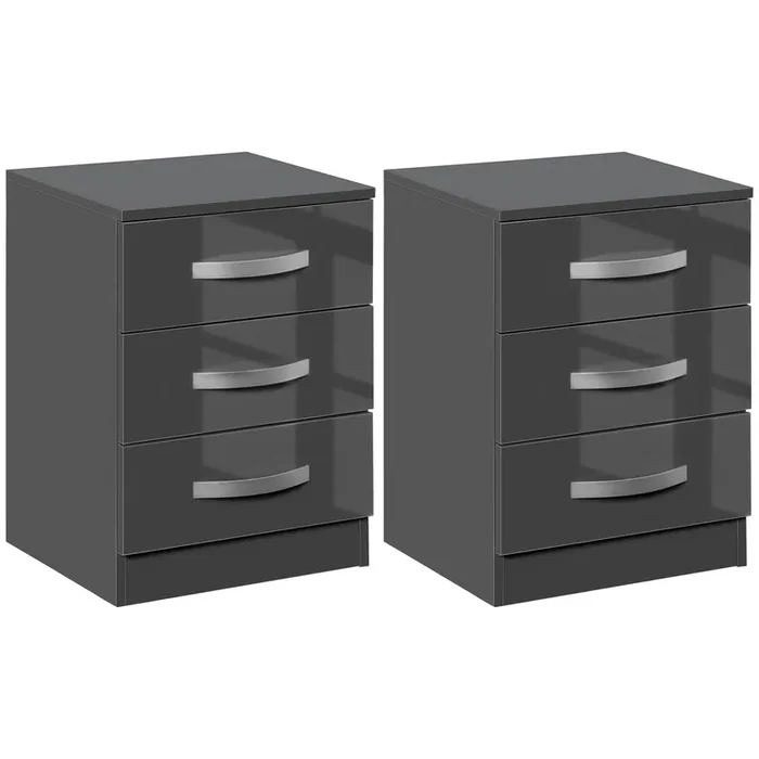 Set 2 Comodini 3 Cassetti 40x36x56 cm in Truciolato Grigio