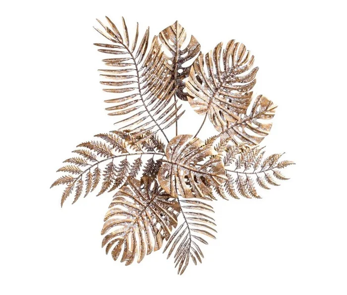 Set da 2 Pannello a muro design moderno in acciaio con foglie finitura oro cm 68x6x67h