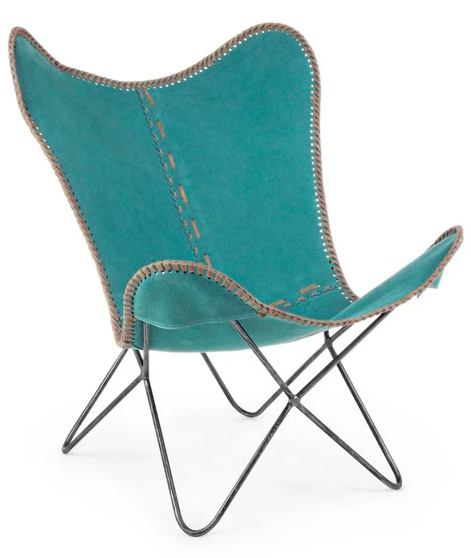 Set da 2 Poltroncina butterfly in tessuto jeans gambe in acciai design moderno cm 68x70x93h – vari colori