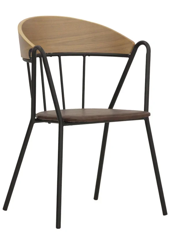 Set da 2 Poltroncina in metallo schienale in legno seduta con cuscino ecopelle cm 41x41x79h