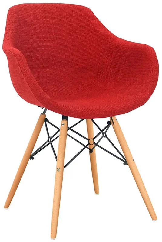 Set da 2 Poltroncina moderna stile eames in legno e metallo rivestita in tessuto rosso