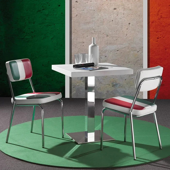Set da 2 Sedia moderna Italia design in metallo cromato in ecopelle tricolore