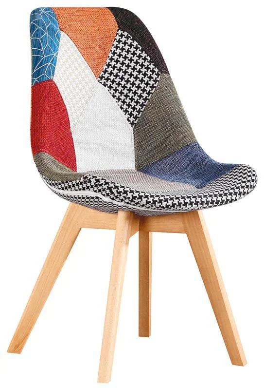 Set da 2 Sedia patchwork con gambe in legno per zona living o camera da letto