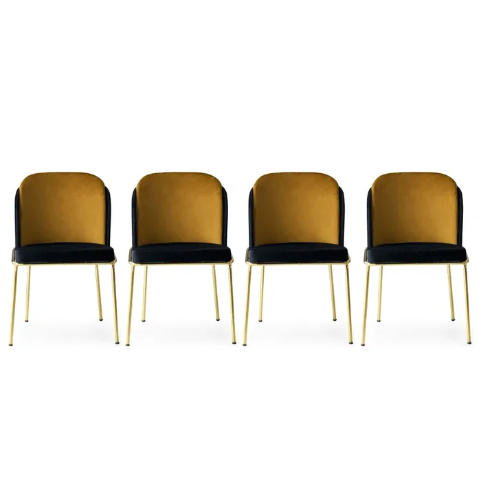Set da 4 sedia design in velluto nero e oro con struttura in metallo cm 54x55x86h