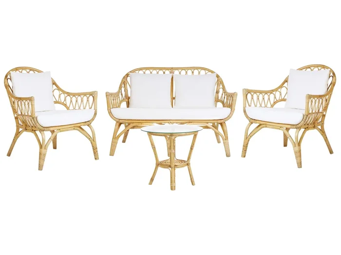 Set da giardino con tavolo 4 posti SIBARI Rattan Naturale