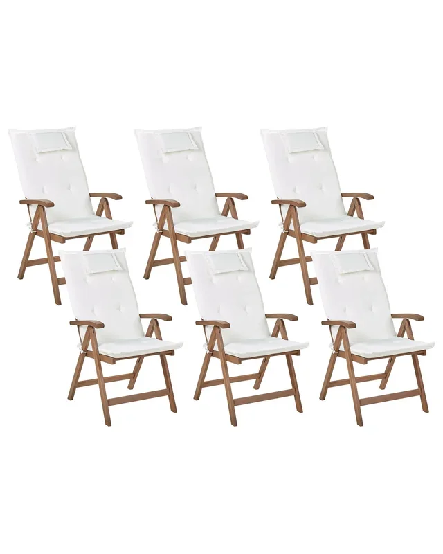 Set di 6 sedie da giardino con cuscini AMANTEA Legno d’acacia Bianco sporco