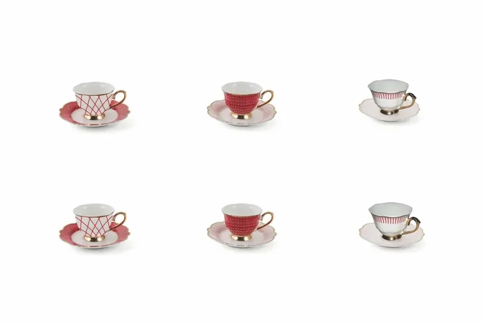 Set mit 6 Kaffeetassen mit Untertassen Villa d‘Este Home Tivoli Wonderland Red
