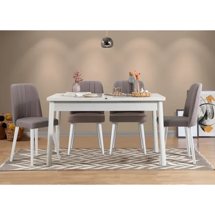 Set moderno sala da pranzo con tavolo allungabile e 4 sedie in tessuto – vari colori