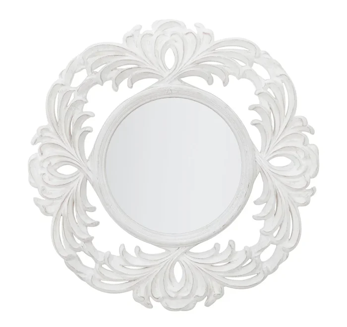 Specchio tondo stile shabby con cornice in resina colore bianco cm Ø 75×3