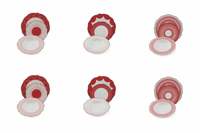 Tafelservice 18-teilig in Porzellan Villa d‘Este Home Tivoli Wonderland Rot