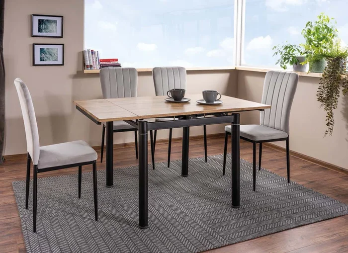 Tavolo quadrato allungabile stile industriale in metallo e legno cm 80/131x80x75h