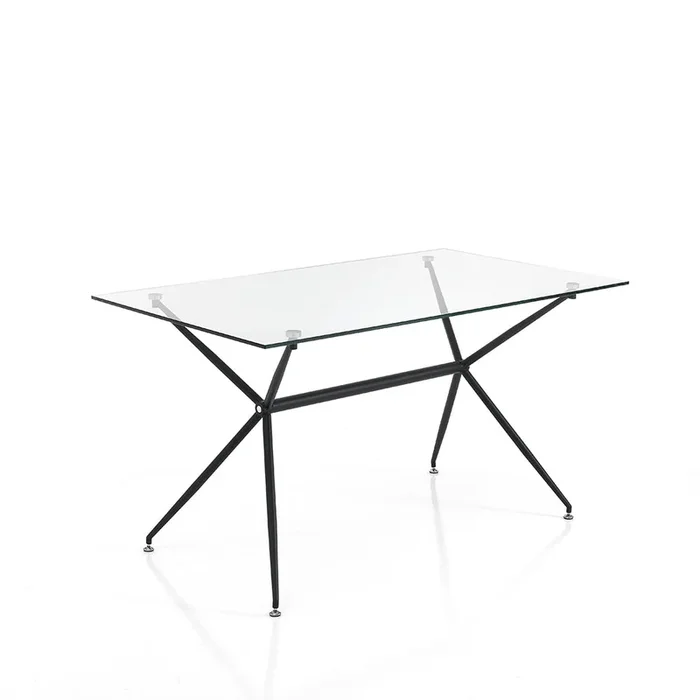 Tavolo scrivania moderna struttura in metallo nero piano in vetro cm 140x80x76h
