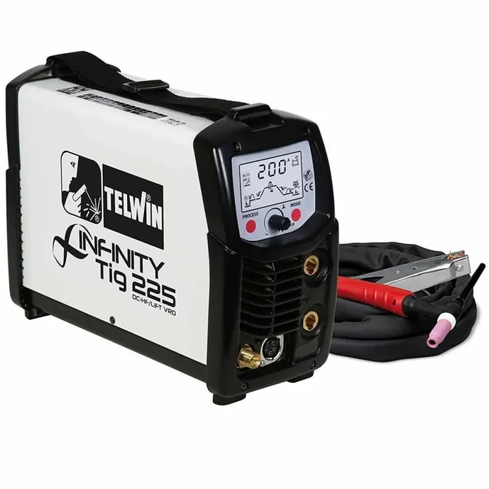 Telwin Infinity 225 DC – Saldatrice Inverter (TIG HF/LIFT, MMA) + Kit, VRD, corrente continua (DC), con display LCD