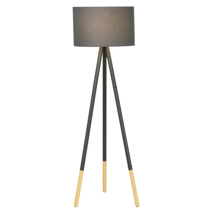 Tripod Stehlampe aus Holz mit grauem E27 Ø52×153 cm Lampenschirm