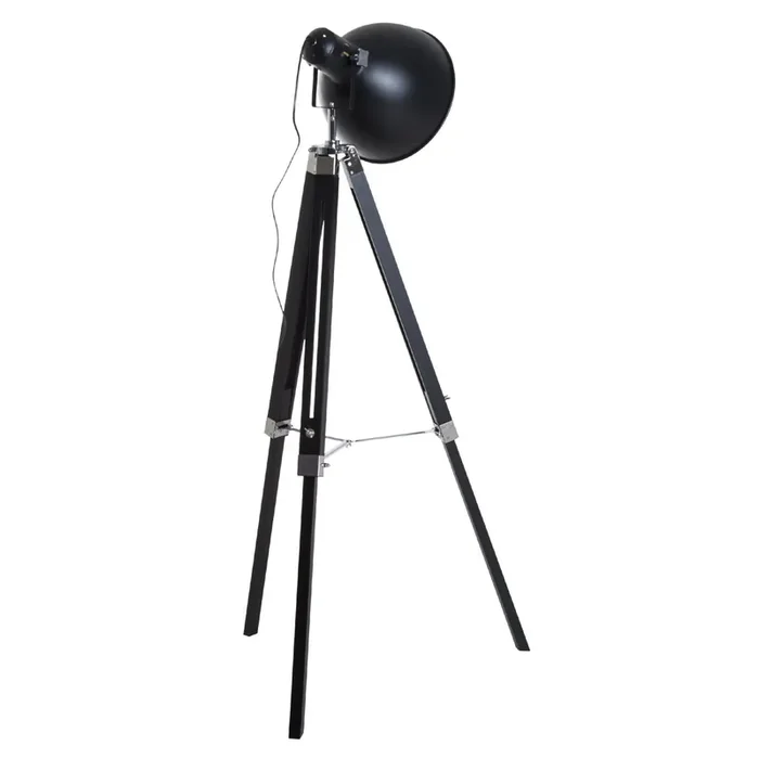 Tripod Stehlampe aus Holz und Metall Lampenschirm Höhe 102 /152cm Schwarz