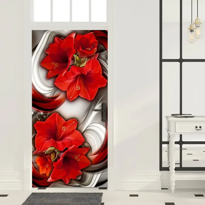 Türtapete – Abstraktion und rote Blumen I 90x210cm Erroi