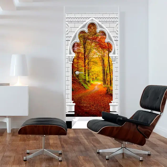 Türtapete – Gotischer Bogen und Wald im Herbst I 70x210cm Erroi