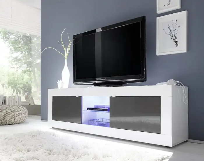 TV-Schrank 2 Türen 1 Nische 181x43x56cm TFT Basic Glänzend Weiß Glänzend Anthrazit