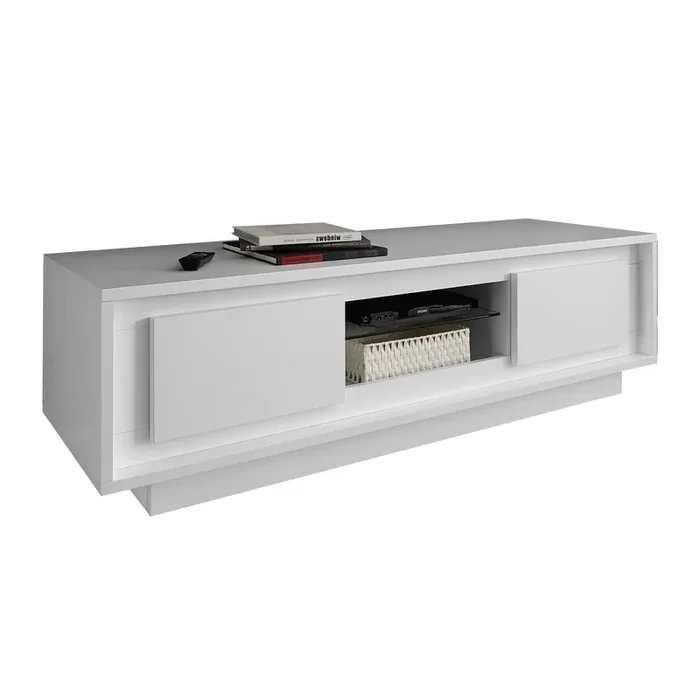 TV-Schrank 2 Türen 156 x 50 x 45 cm in mattweißem TFT-Rahmen Holz