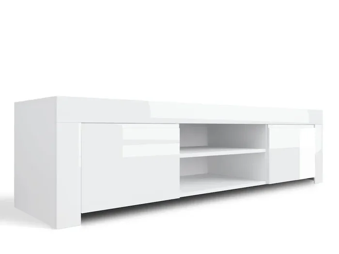 TV-Schrank 2 Türen und 2 offene Regale 190 x 50 x 45 cm TFT Bernstein glänzend weiß