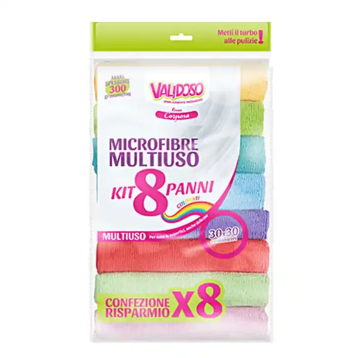 VALIDOSO Micofibre Multiuso Kit 8 Panni 30x30cm