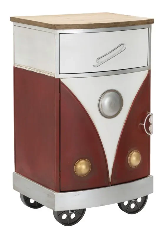 Van Nachttisch 46x42x80 cm aus Tannenholz und MDF und aus rotem und weißem Eisen