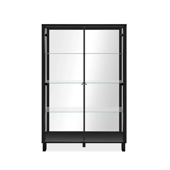 Vetrina con 2 ante in vetro e 6 ripiani in vetro nero e specchio, 100 cm – ALBI