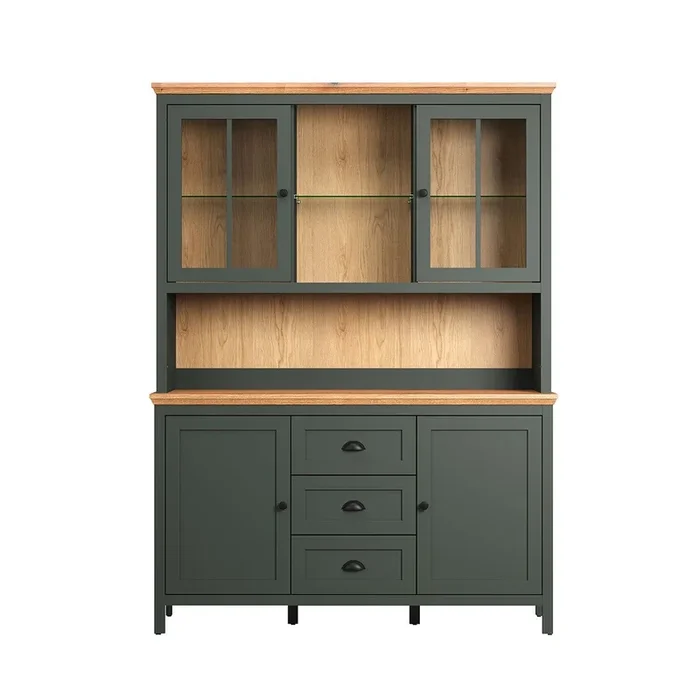 Vetrina con illuminazione a LED inclusa, 4 porte, 3 cassetti e 2 nicchie H198 cm – Stanton