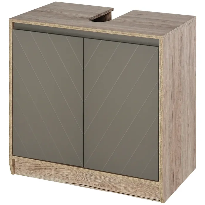 Waschbeckenunterschrank 2 Türen 60x30x60 cm Grau und Eiche
