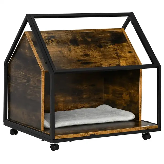 Zwinger für Katzen 60x50x60,5 cm in rustikalem braunem Holz und Stahl